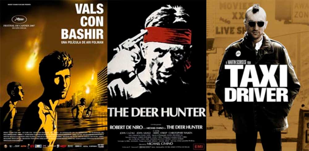 Películas sobre estrés postraumático: Vals con Bashir (2008), El cazador (The Deer Hunter, 1978), Taxi Driver (1976)