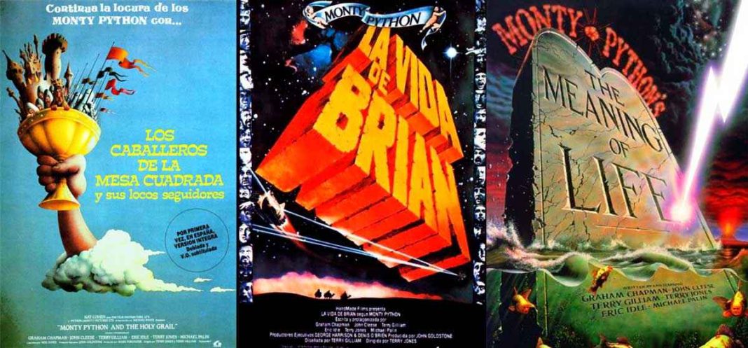 Los caballeros de la mesa cuadrada (Monty Python and the Holy Grail, 1975), La vida de Brian (Monty Python's Life of Brian, 1979) y Monty Python's The Meaning of Life, 1983