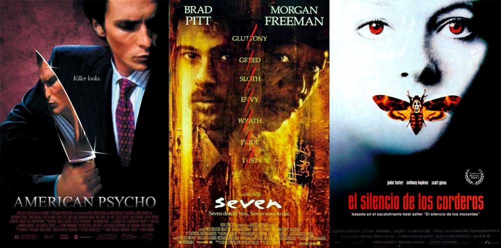 Películas psicológicas: American Psycho (2000), Seven (1995), El silencio de los corderos (The Silence of the Lambs, 1991)