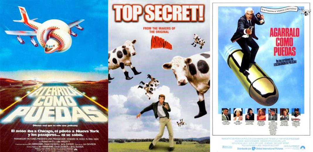Aterriza como puedas (Airplane!, 1980), Agárralo como puedas (The Naked Gun, 1988) y Top Secret! (1984)